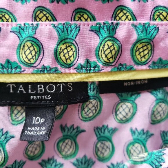 Talbots Woman Size 10 P Pineapple Novelty Print NWOT Sleeveless Button up Blouse - Picture 4 of 6